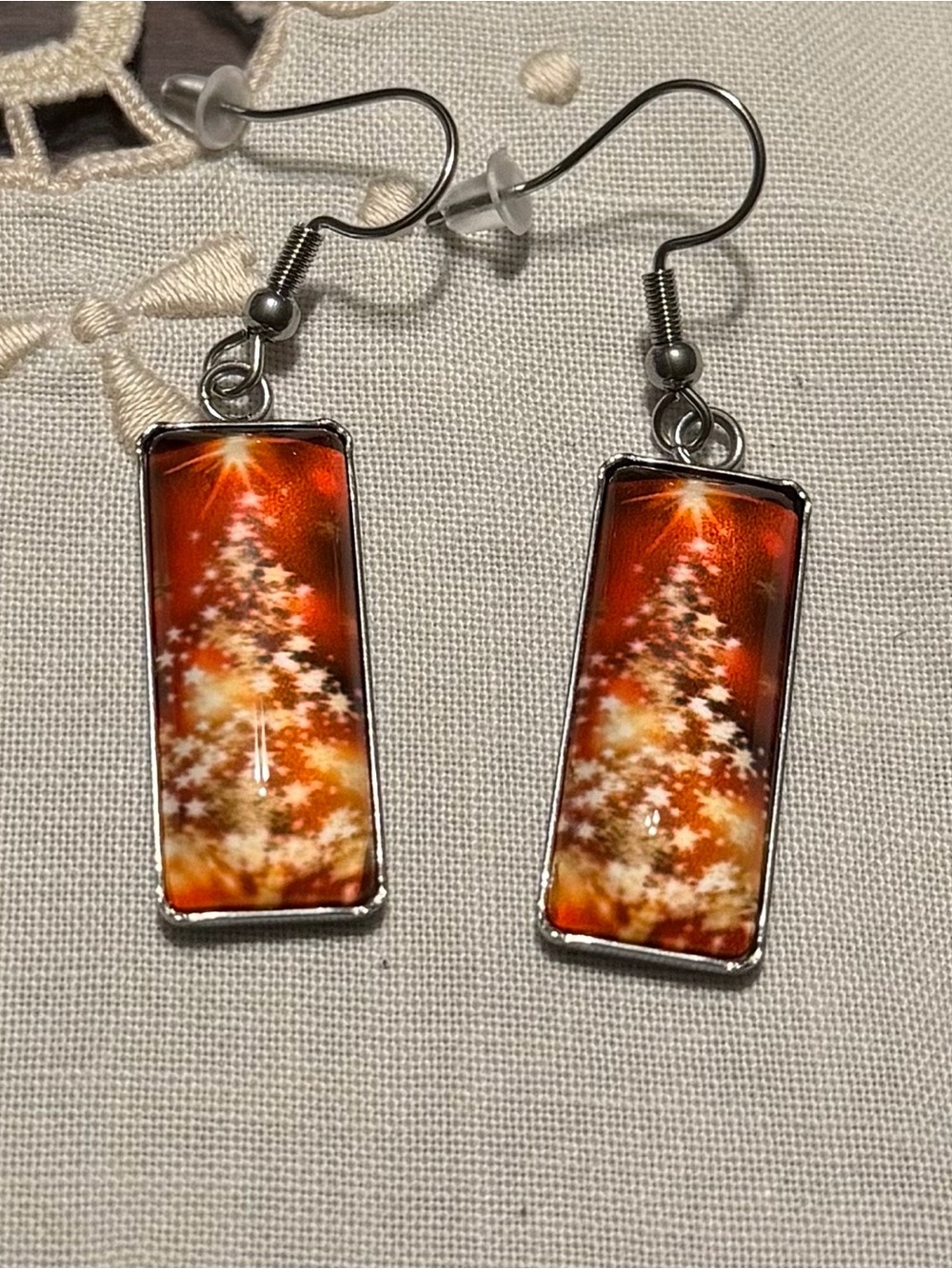 New FestiveRed Lit Christmas Tree Design Drop Earrings #213